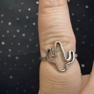 Cactus Ring Size 5.5, Silver Tone Desert Outline Ring
